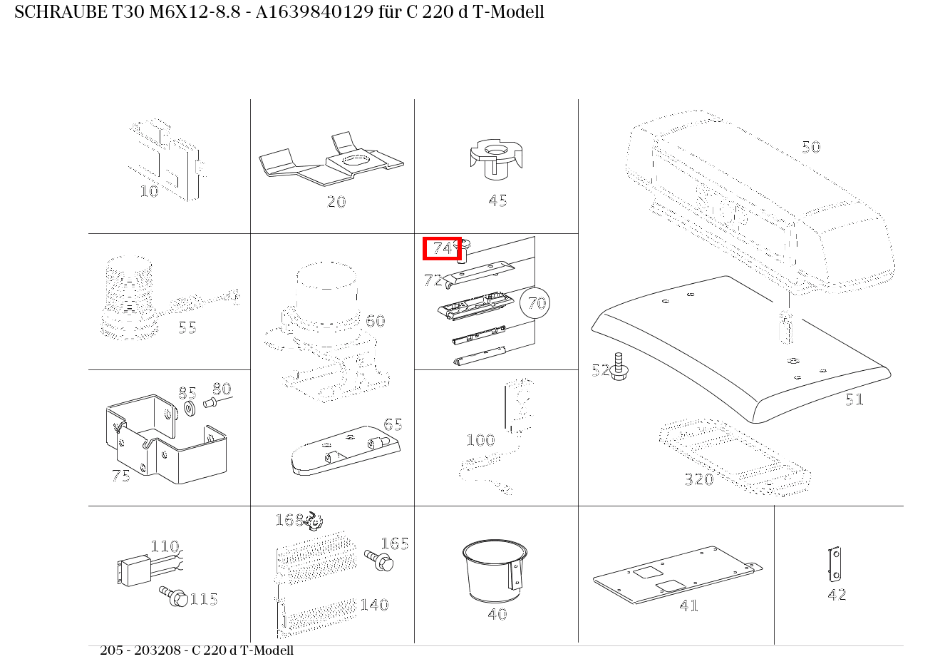 Schraube T30 M6X12-8.8 C 220 d T-Modell 205