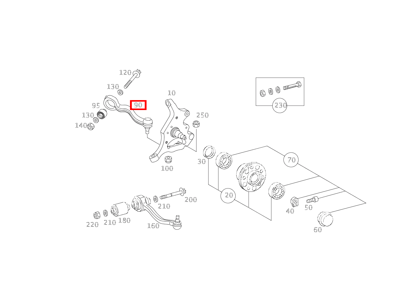 Zugstrebe VORNE LINKS, OHNE LAGER SLK 55 AMG Roadster 171
