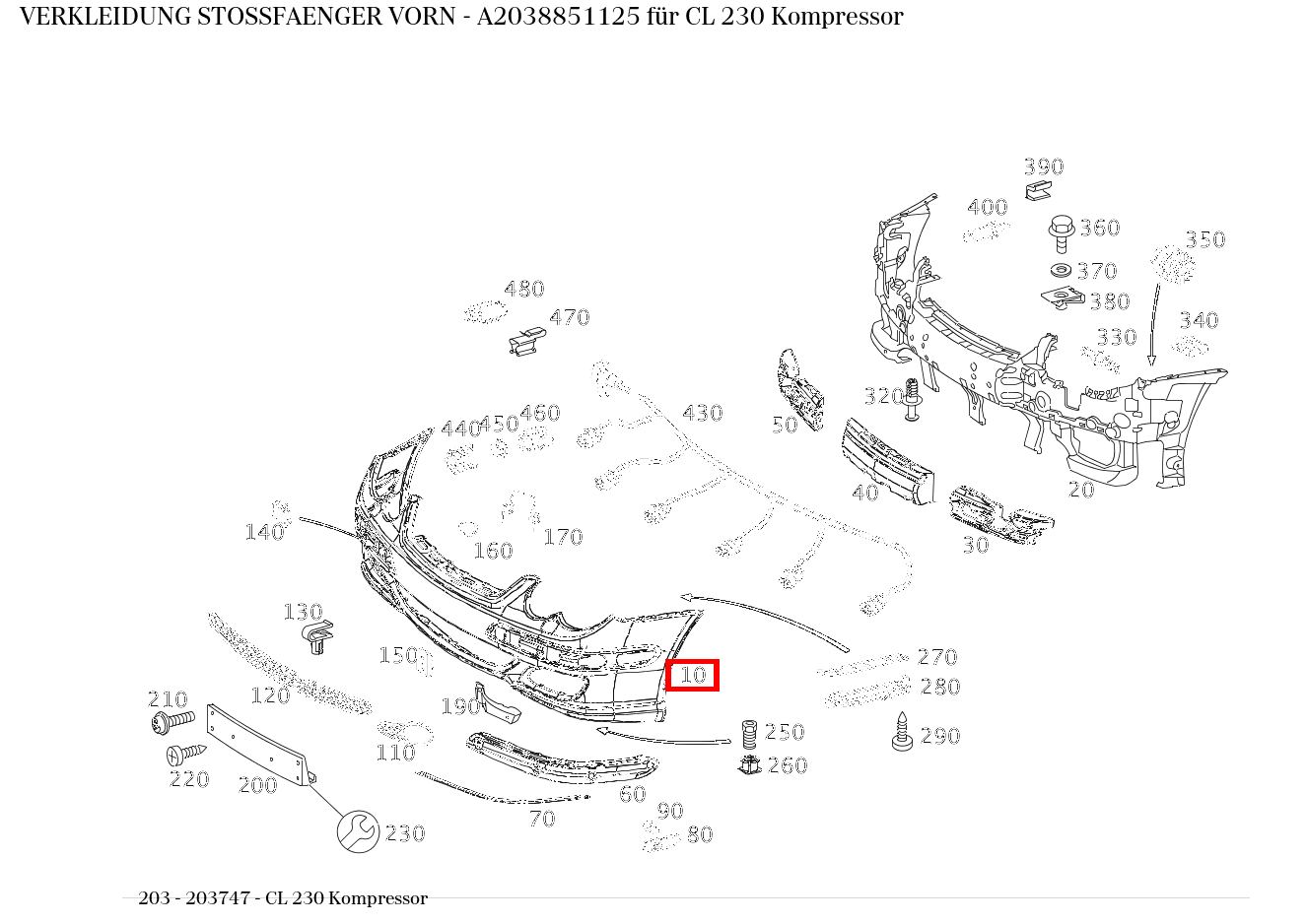 Verkleidung STOSSFAENGER VORN CL 230 Kompressor 203 Verkleidung STOSSFAENGER VORN CL 230 Kompressor 203