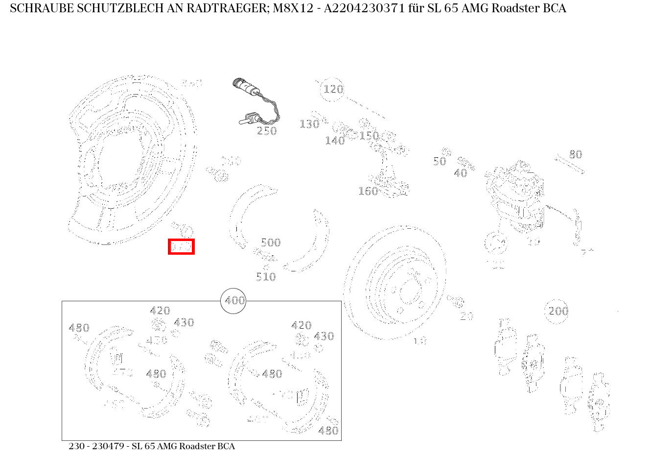 Schraube SCHUTZBLECH AN RADTRAEGER; M8X12 SL 65 AMG Roadster BCA 230