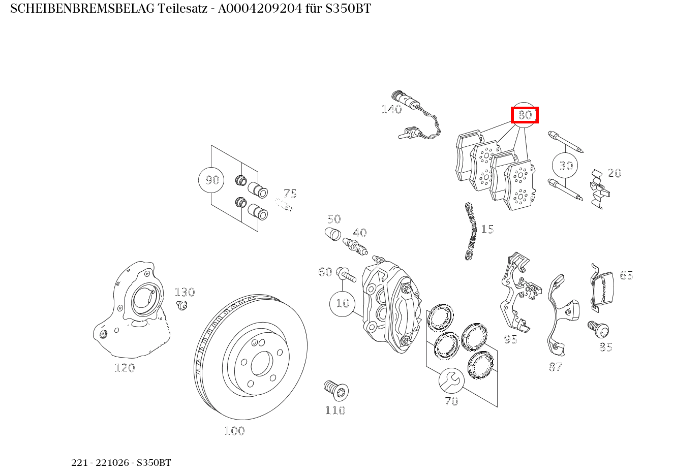 Scheibenbremsbelag Teilesatz S350BT 221