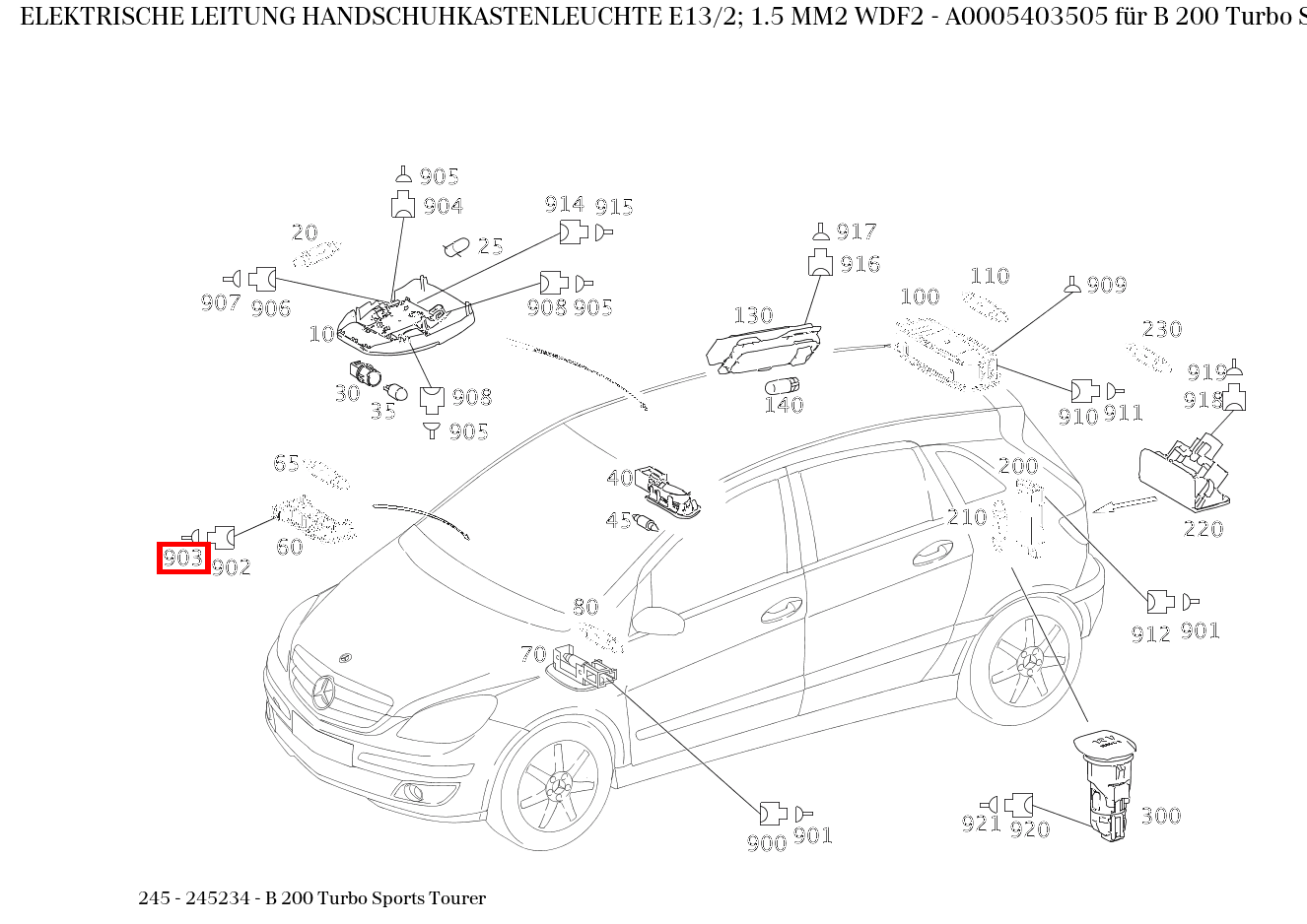 Elektrische Leitung HANDSCHUHKASTENLEUCHTE E13/2; 1.5 MM2 WDF2 B 200 Turbo Sports Tourer 245