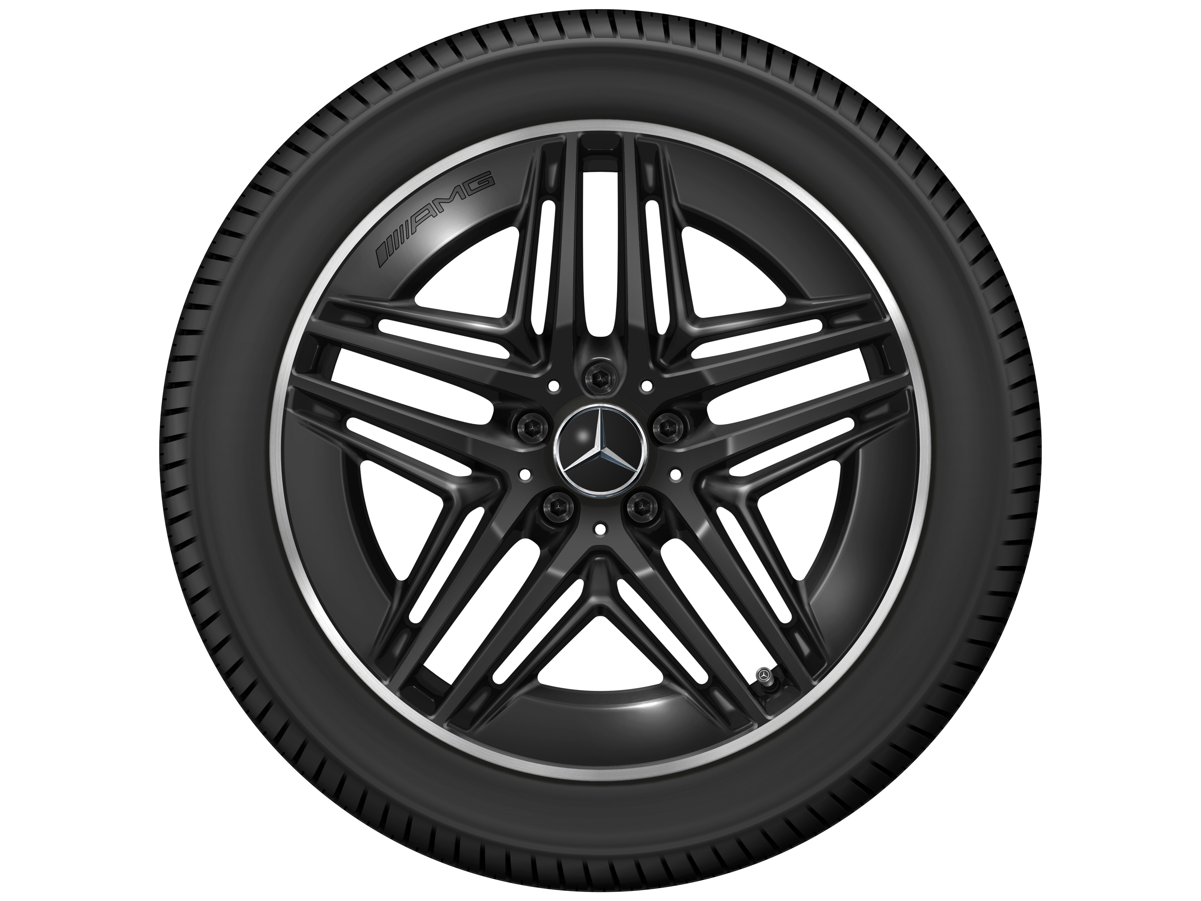 AMG Leichtmetallrad, im 5-Doppelspeichen-Design, 19 Zoll, Felgenhorn glanzgedreht 8 J x 19 ET 52, schwarz, Felgenhorn glanzgedreht