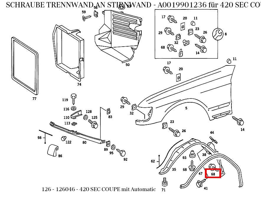 Schraube TRENNWAND AN STIRNWAND 420 SEC COUPE mit Automatic 126