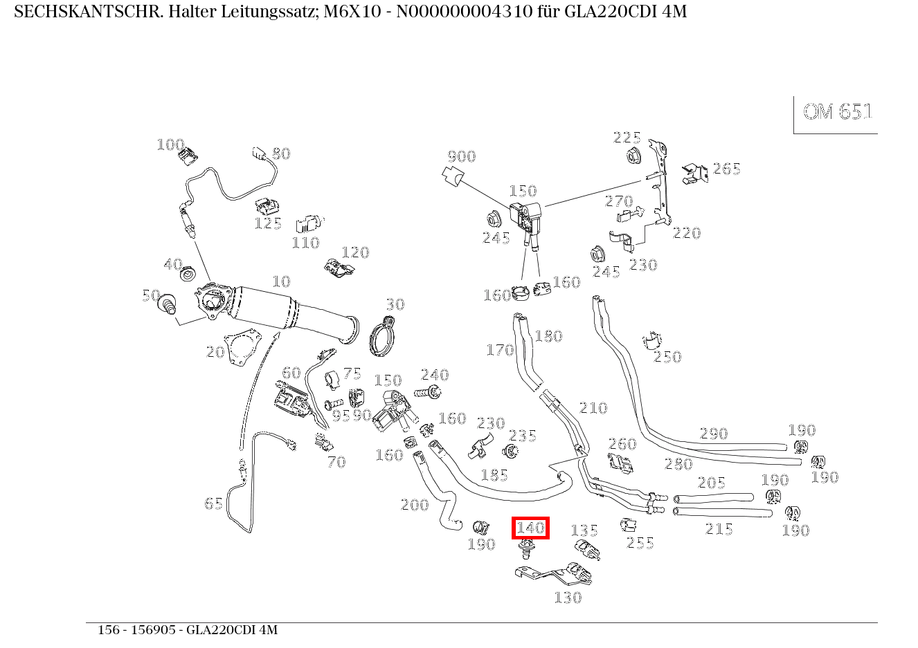 Sechskantschraube Halter Leitungssatz; M6X10 GLA220CDI 4M 156 Sechskantschraube Halter Leitungssatz; M6X10 GLA220CDI 4M 156