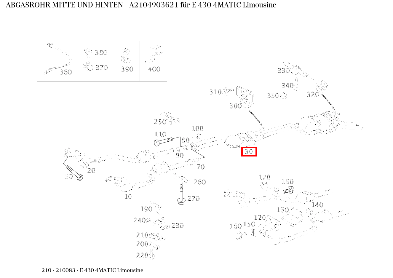 Abgasrohr MITTE UND HINTEN E 430 4MATIC Limousine 210