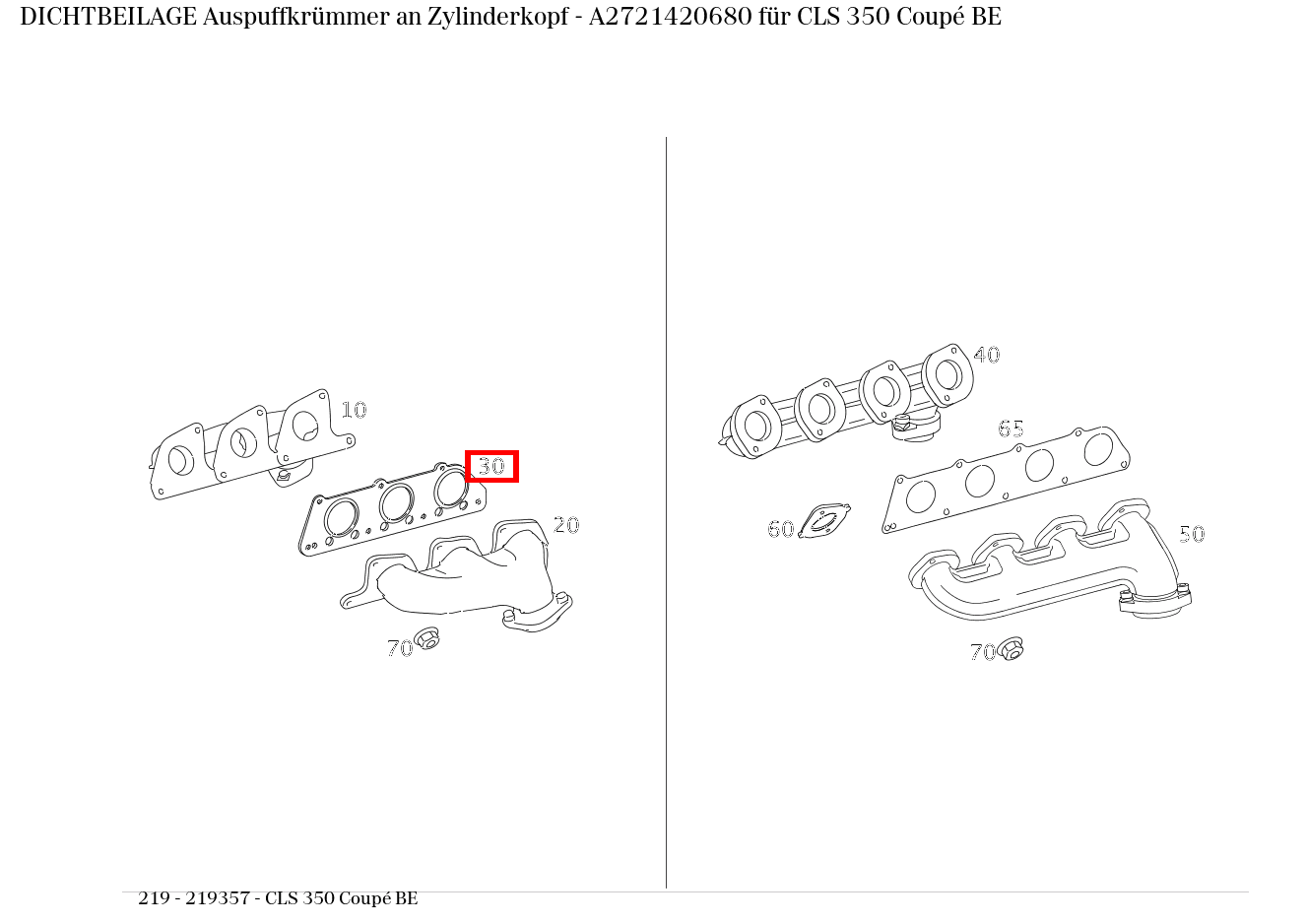 Dichtbeilage Auspuffkrümmer an Zylinderkopf CLS 350 Coupé BE 219