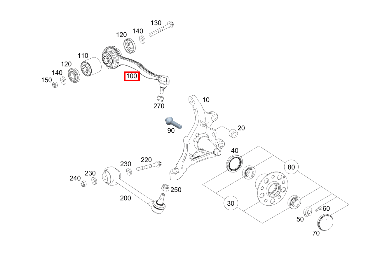 Zugstrebe Rechts mit Lager SLK350 BE 172