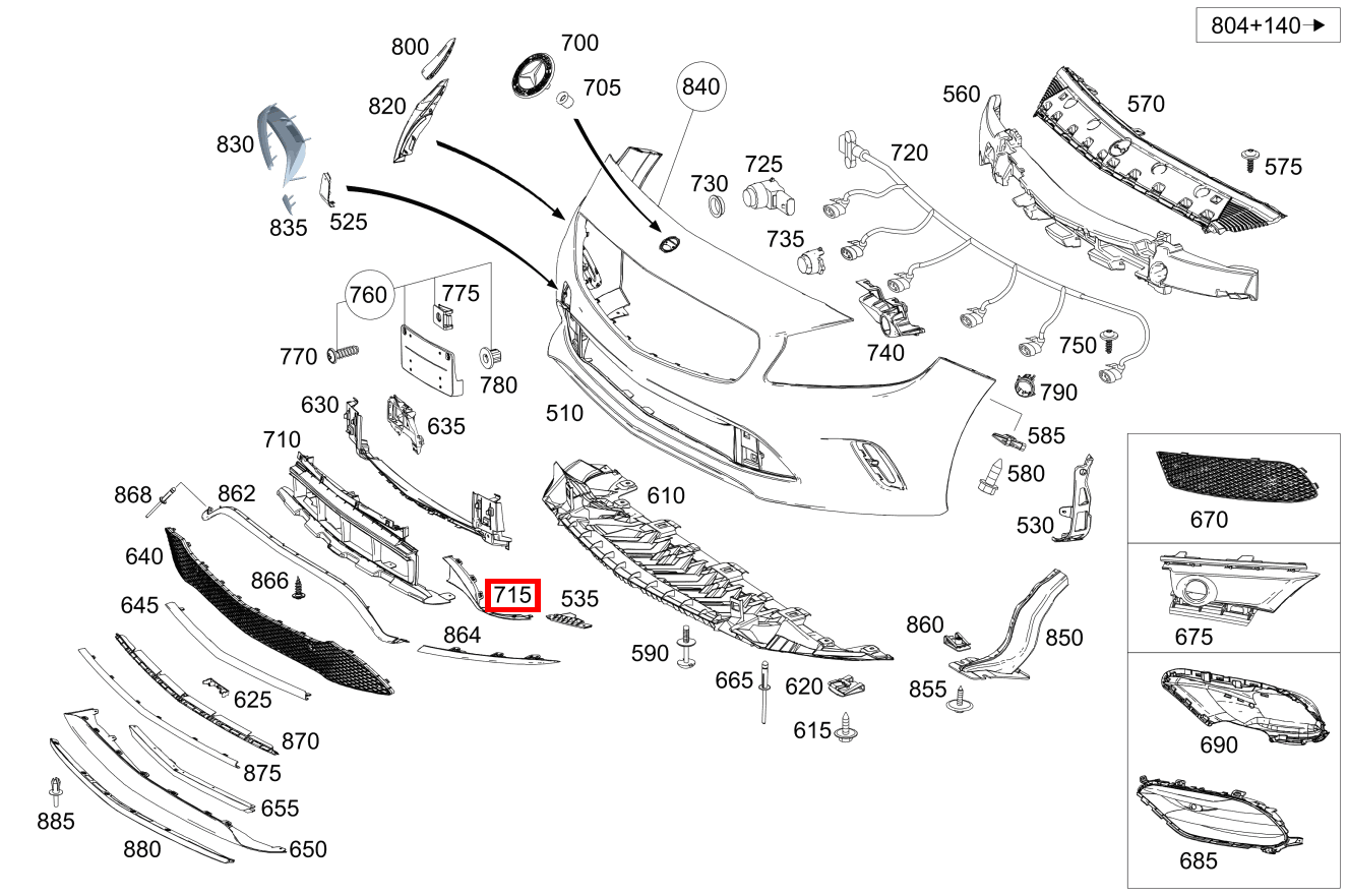 Abdeckung Stossfänger Vorn Mitte, rechts A 250 Sport 4MATIC Limousine 176