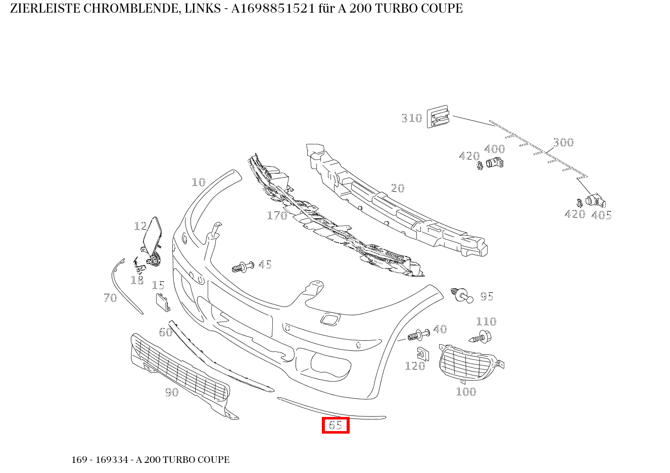Zierleiste CHROMBLENDE, LINKS für C 205, A 169-Klasse